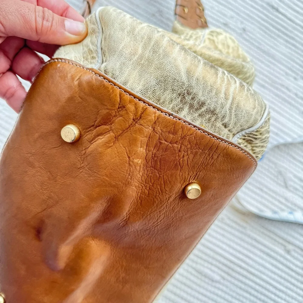 Olivia Harris Joy Gryson Leather Hobo Cream Gold Exotic Bag OS